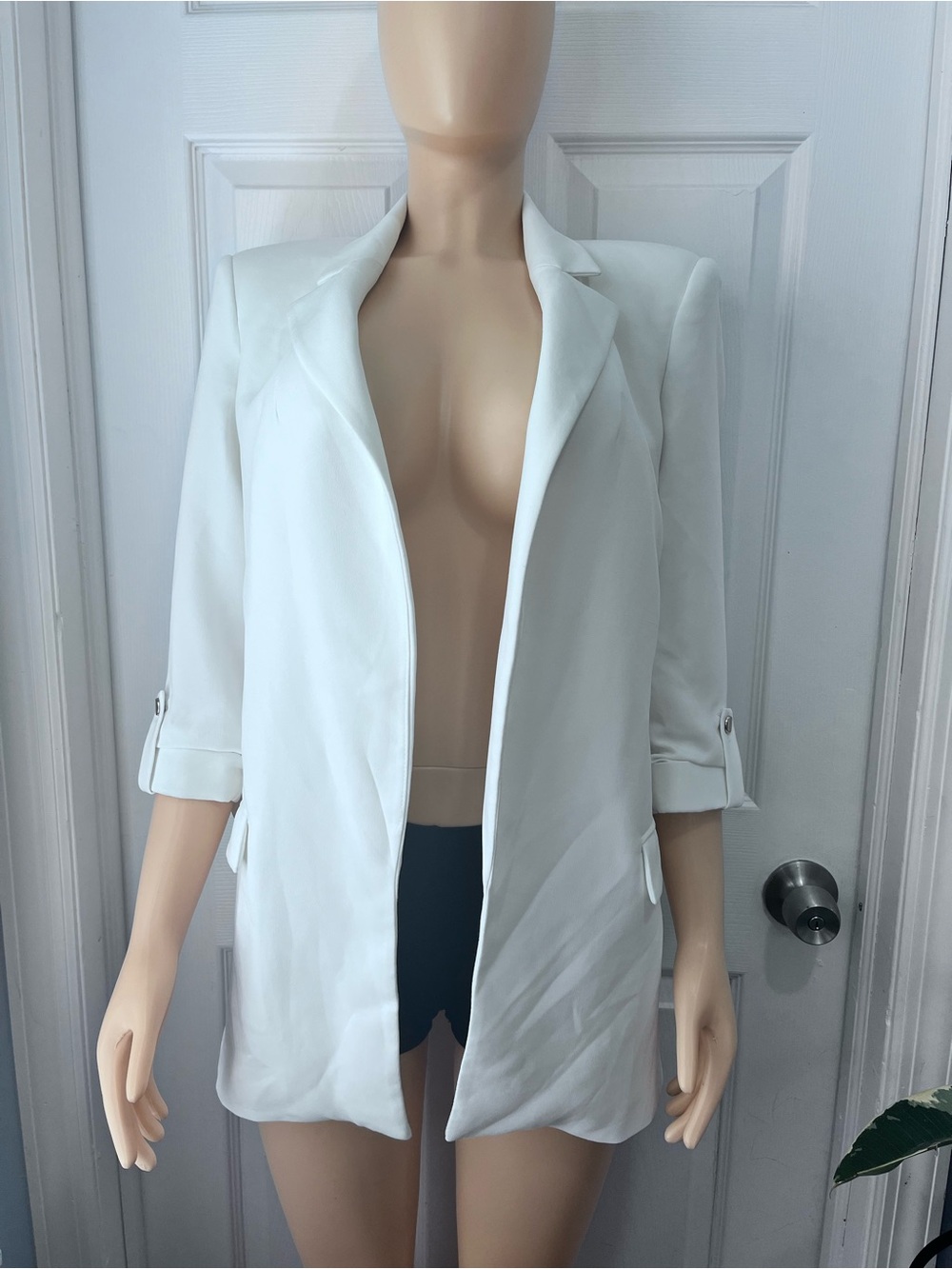 Zara White Open-Front Longline Blazer